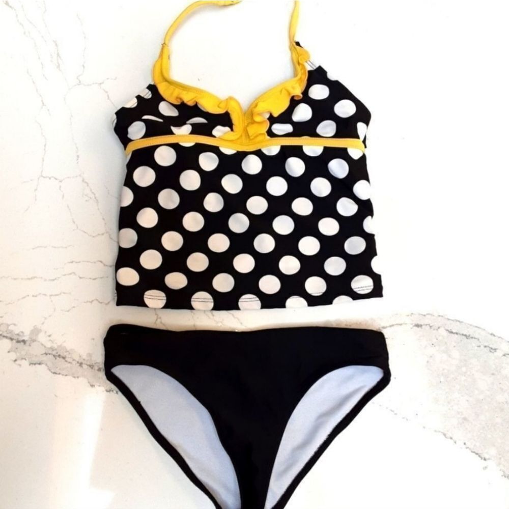 OP Tankini 2-Pc Polka Dot Ruffled Halter Top Girls Sz 6/6X